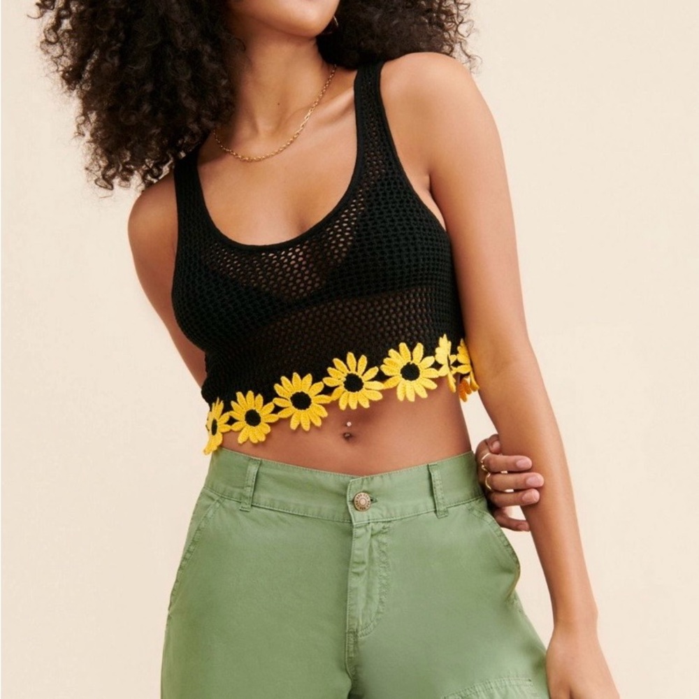 Agua Bendita Brit Crop Top Daisy Knit Medium Festival